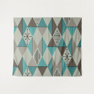 Atomic Age Art Diamonds Turquoise Grey Tapestry