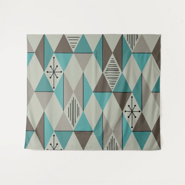 Atomic Age Art Diamonds Turquoise Grey Tapestry (Front (Horizontal))