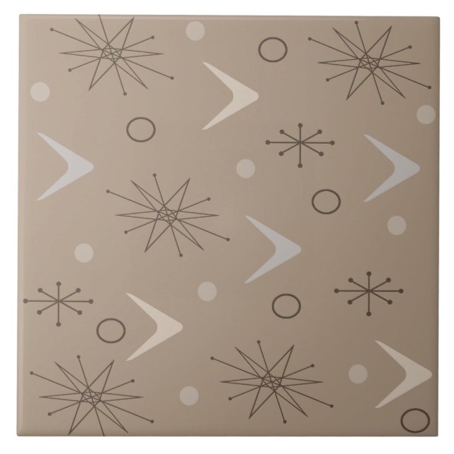 Atomic Age Boomerangs Starbursts Earth Tones Ceramic Tile (Front)