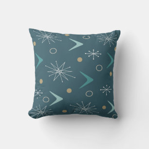 Atomic Age Boomerangs Starbursts Teal Gold Cushion