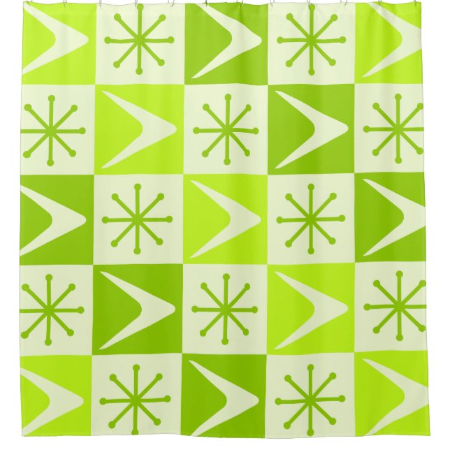 Atomic Age Chequered Boomerangs Chartreuse Shower Curtain (Front)