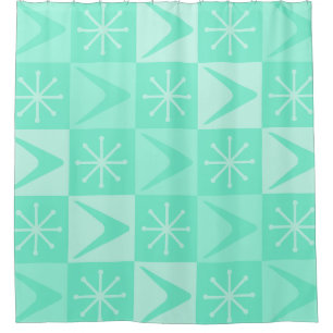 Atomic Age Chequered Boomerangs Mint Green Shower Curtain