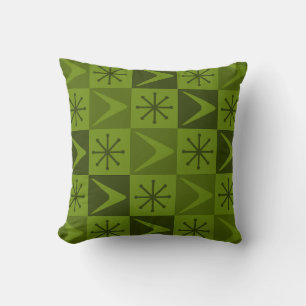 Atomic Age Chequered Boomerangs Olive Cushion