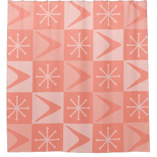 Atomic Age Chequered Boomerangs Peach Shower Curtain