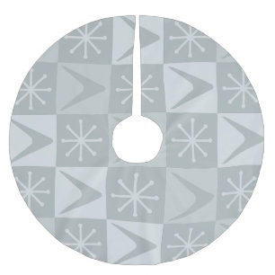 Atomic Age Chequered Boomerangs Silver Brushed Polyester Tree Skirt