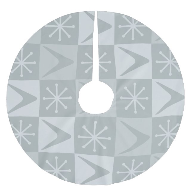Atomic Age Chequered Boomerangs Silver Brushed Polyester Tree Skirt (Front)