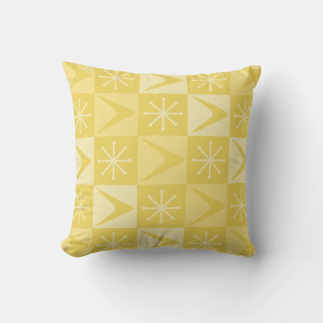 Atomic Age Chequered Boomerangs Yellow Cushion (Front)