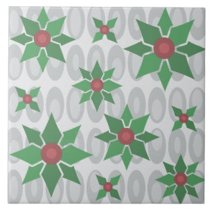 Atomic Age Christmas Holly Silver Ceramic Tile
