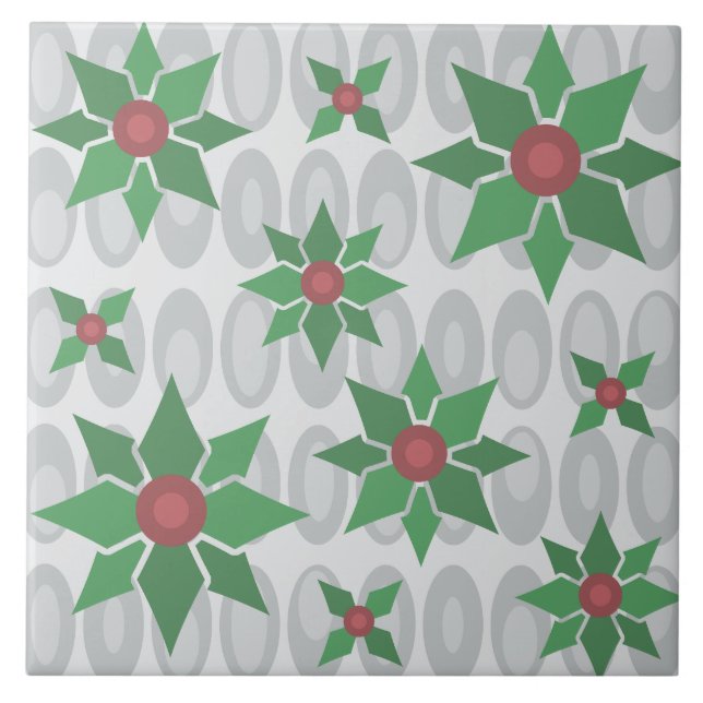 Atomic Age Christmas Holly Silver Ceramic Tile (Front)