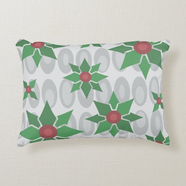 Atomic Age Christmas Holly Silver Decorative Cushion (Front)