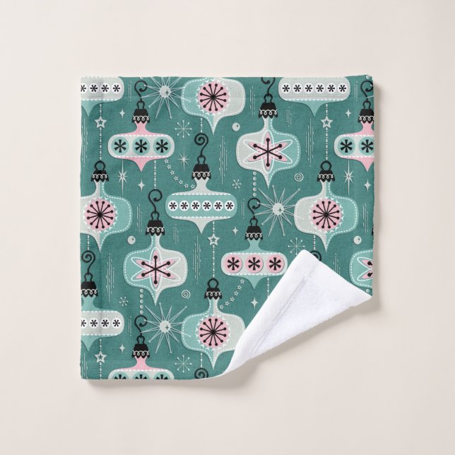 Atomic Age Christmas Ornaments Teal  ©studioxtine Bath Towel Set (Wash Cloth)