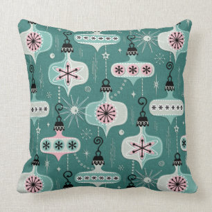 Atomic Age Christmas Ornaments Teal ©studioxtine Cushion