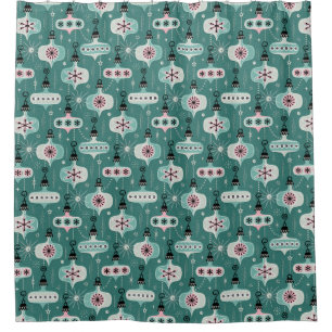 Atomic Age Christmas Ornaments Teal  ©studioxtine Shower Curtain