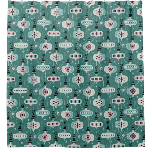 Atomic Age Christmas Ornaments Teal  ©studioxtine Shower Curtain (Front)