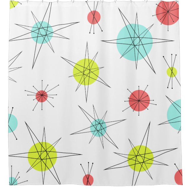 Atomic Age Colourful Planets Shower Curtain (Front)