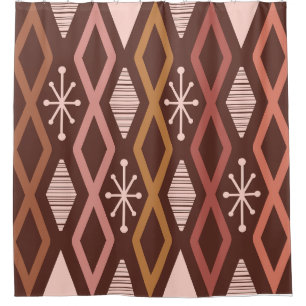 Atomic Age Diamond Columns Burnt Orange Shower Curtain