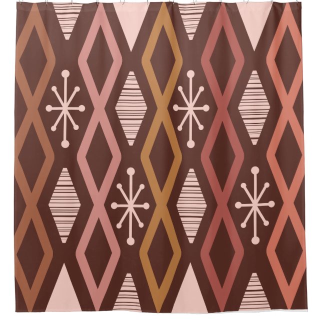 Atomic Age Diamond Columns Burnt Orange Shower Curtain (Front)