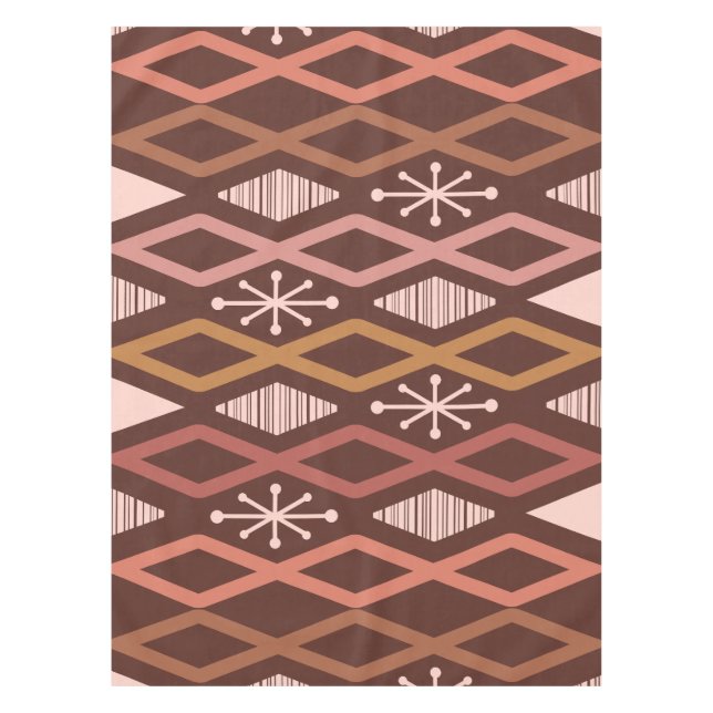Atomic Age Diamond Columns Burnt Orange Tablecloth (Front)