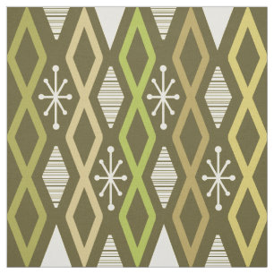 Atomic Age Diamond Columns Olive Green Fabric