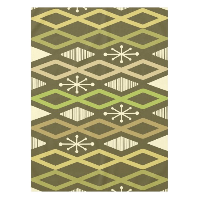 Atomic Age Diamond Columns Olive Green Tablecloth (Front)