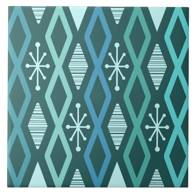 Atomic Age Diamond Columns Teal Ceramic Tile (Front)
