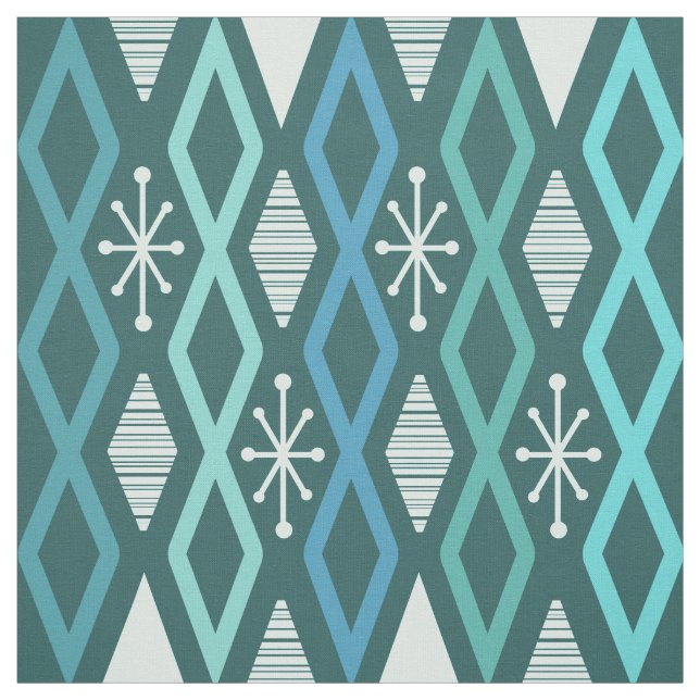Atomic Age Diamond Columns Teal Fabric (Swatch)