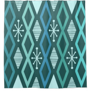 Atomic Age Diamond Columns Teal Shower Curtain