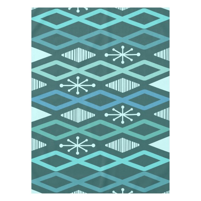 Atomic Age Diamond Columns Teal Tablecloth (Front)