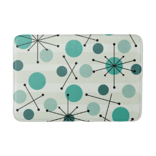 Atomic Age Dots And Starbursts Aquamarine Bath Mat