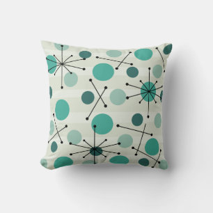 Atomic Age Dots And Starbursts Aquamarine Cushion