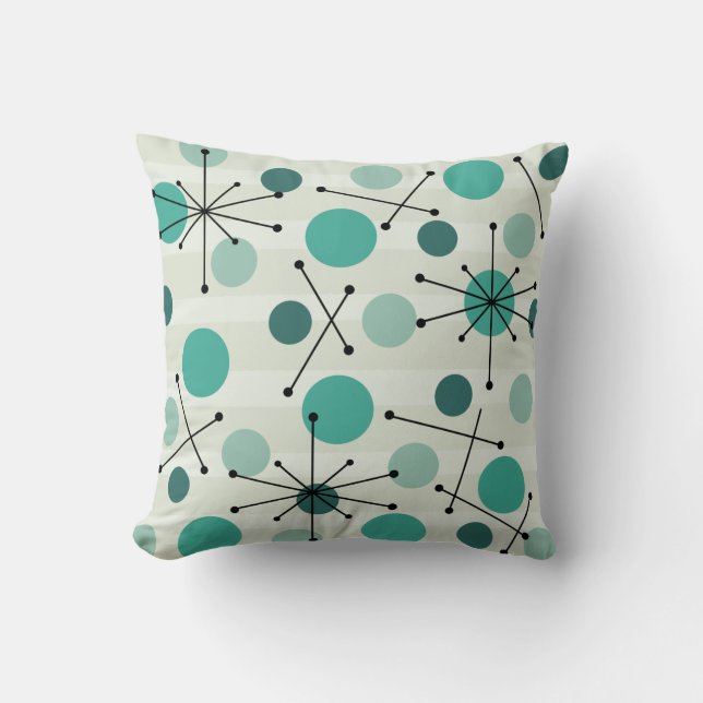 Atomic Age Dots And Starbursts Aquamarine Cushion (Front)