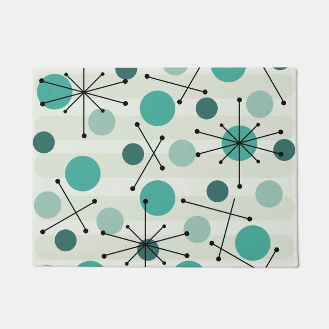 Atomic Age Dots And Starbursts Aquamarine Doormat (Front)