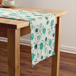 Atomic Age Dots And Starbursts Aquamarine Short Table Runner