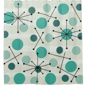 Atomic Age Dots And Starbursts Aquamarine Shower Curtain