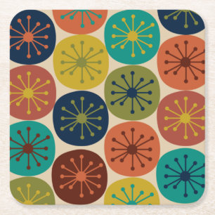 Atomic Age Dots Midcentury Modern Pattern Square Paper Coaster