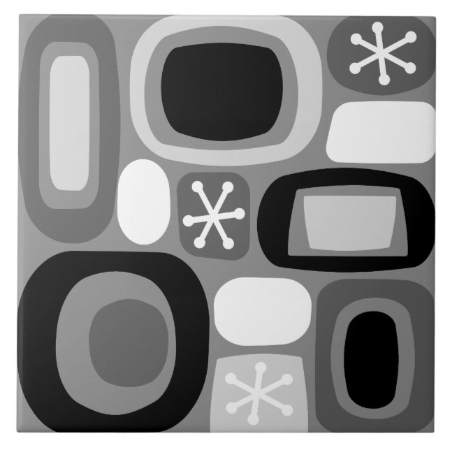 Atomic Age Fieldstones Black White Ceramic Tile (Front)