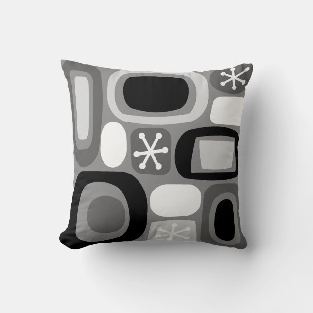 Atomic Age Fieldstones Black White Cushion (Front)