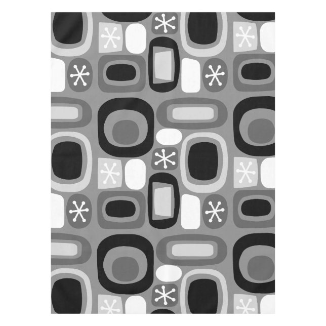 Atomic Age Fieldstones Black White Tablecloth (Front)