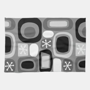 Atomic Age Fieldstones Black White Tea Towel