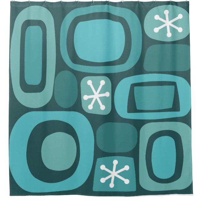 Atomic Age Fieldstones Teal Shower Curtain (Front)