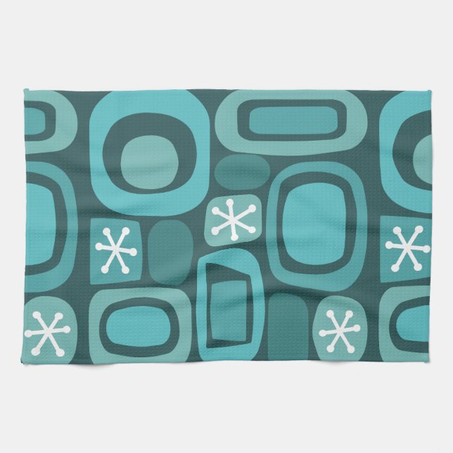 Atomic Age Fieldstones Teal Tea Towel (Horizontal)