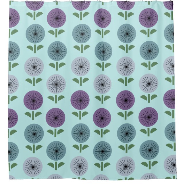 Atomic Age Flower Pattern Shower Curtain (Front)