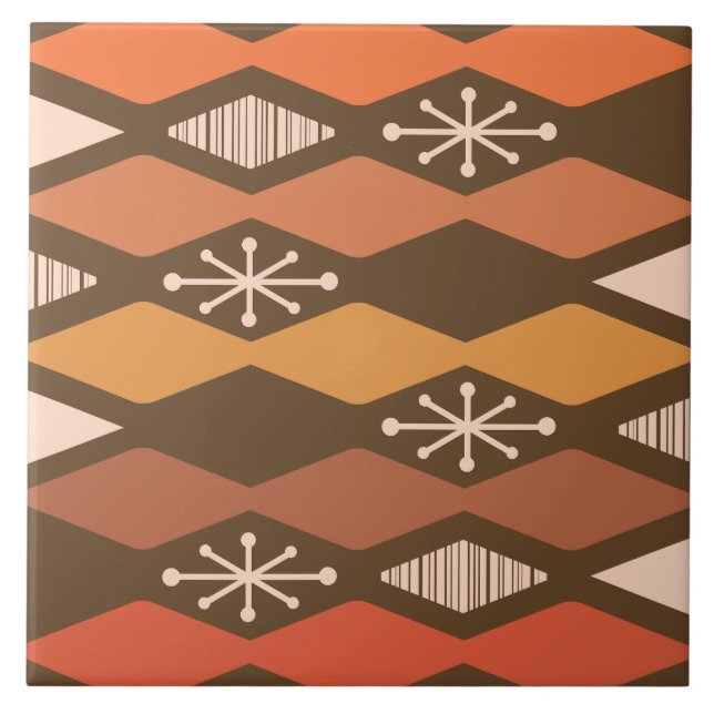 Atomic Age Geometric Brown Orange Ceramic Tile (Front)