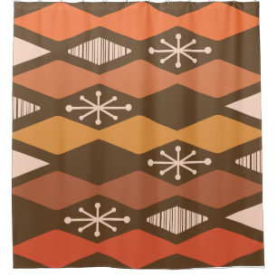 Atomic Age Geometric Brown Orange Shower Curtain