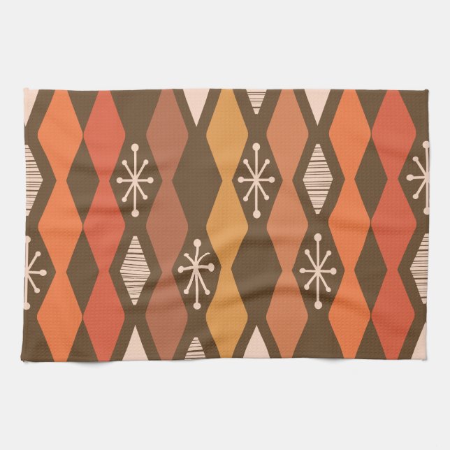 Atomic Age Geometric Brown Orange Tea Towel (Horizontal)