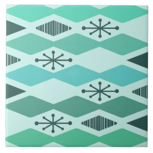Atomic Age Geometric Turquoise Ceramic Tile