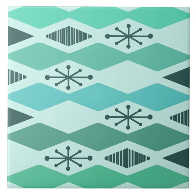 Atomic Age Geometric Turquoise Ceramic Tile (Front)