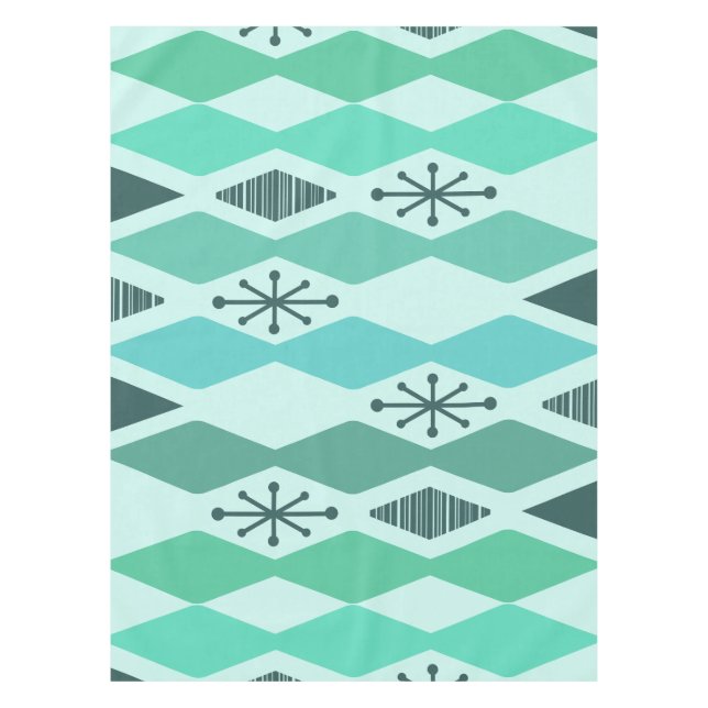 Atomic Age Geometric Turquoise Tablecloth (Front)
