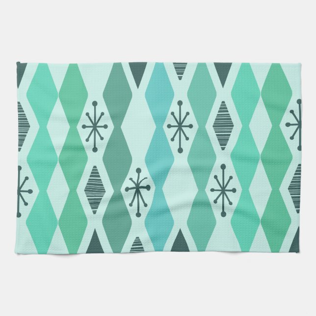 Atomic Age Geometric Turquoise Tea Towel (Horizontal)