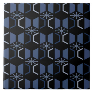 Atomic Age Hexagons Black Blue Ceramic Tile